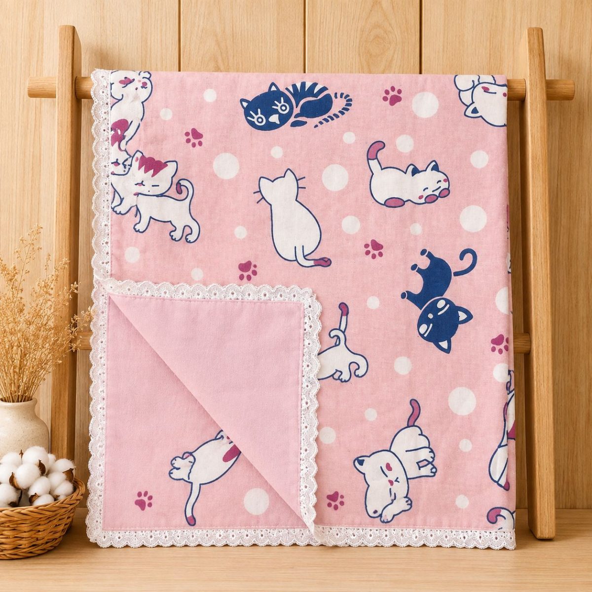 KEDİ VE FARELİ ÇİFT KAT PAZEN KUNDAK BATTANİYE(75*75 cm)