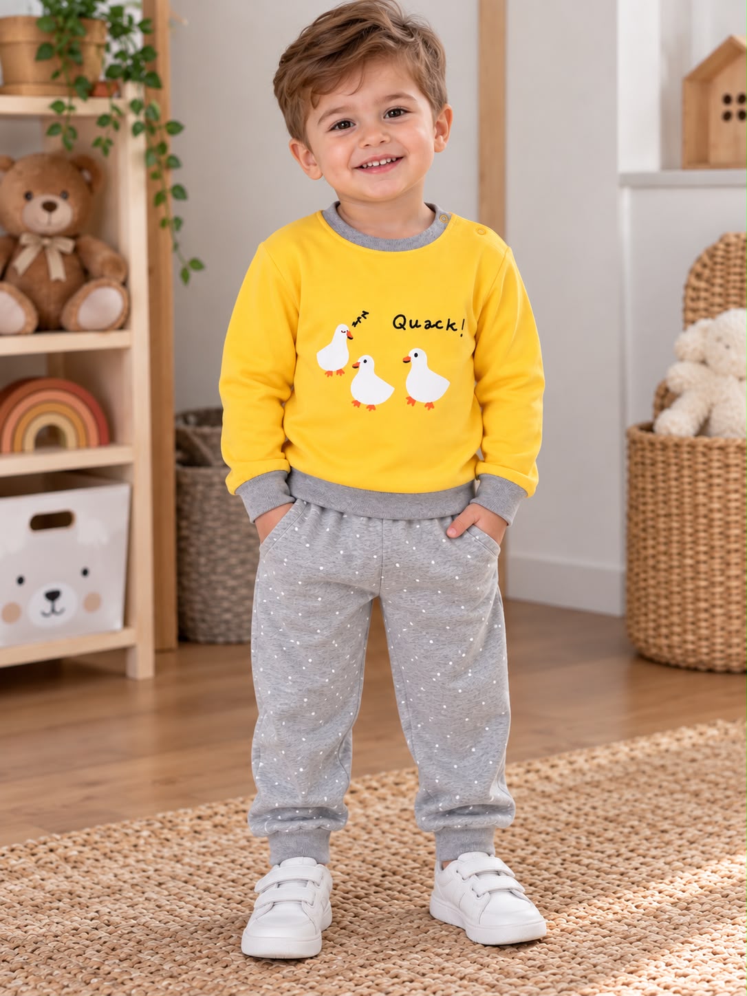 % 100 Pamuklu Unisex Civcivli İkili Takım