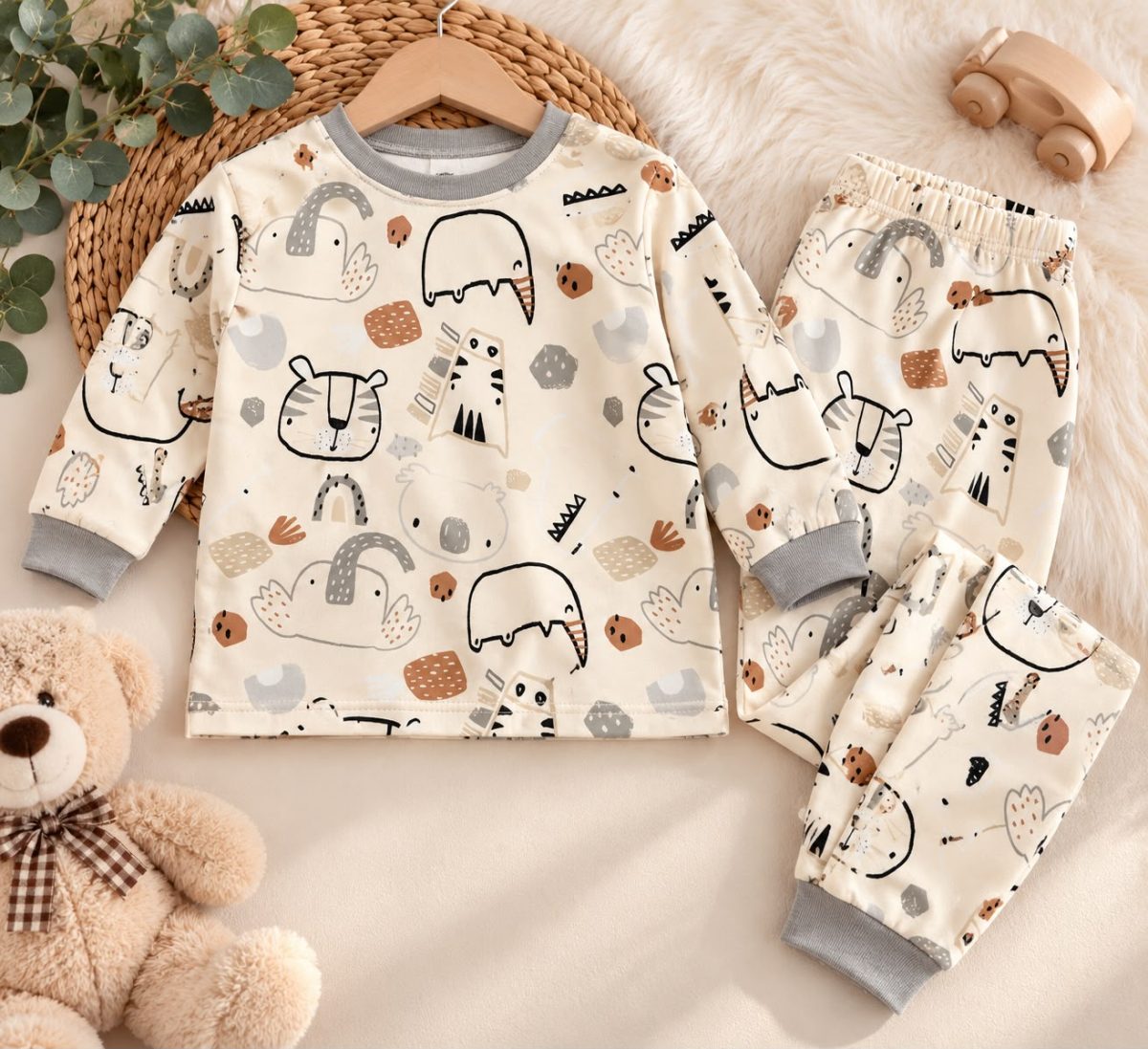 % 100 Pamuk Kumaş Filli Pijama Takımı