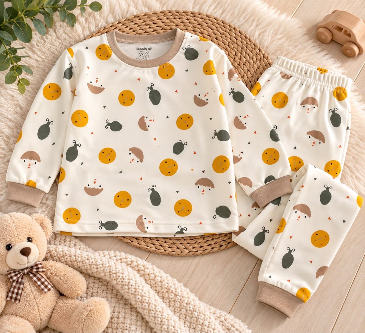 % 100 Pamuk Kumak Suratlı Pijama Takımı