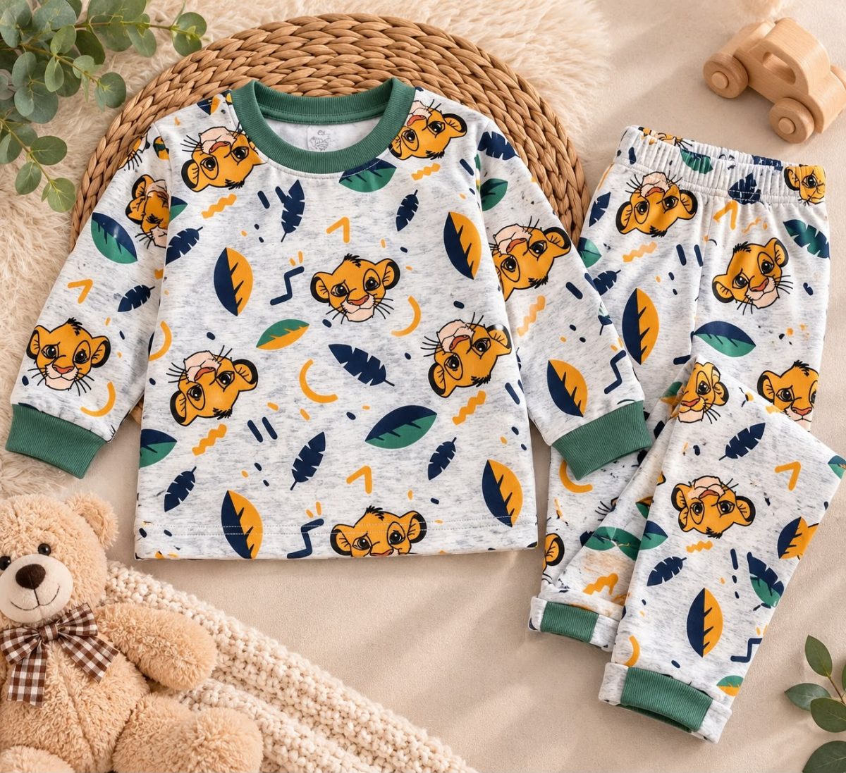 % 100 Pamuk Kumaş Aslan Pijama Takımı