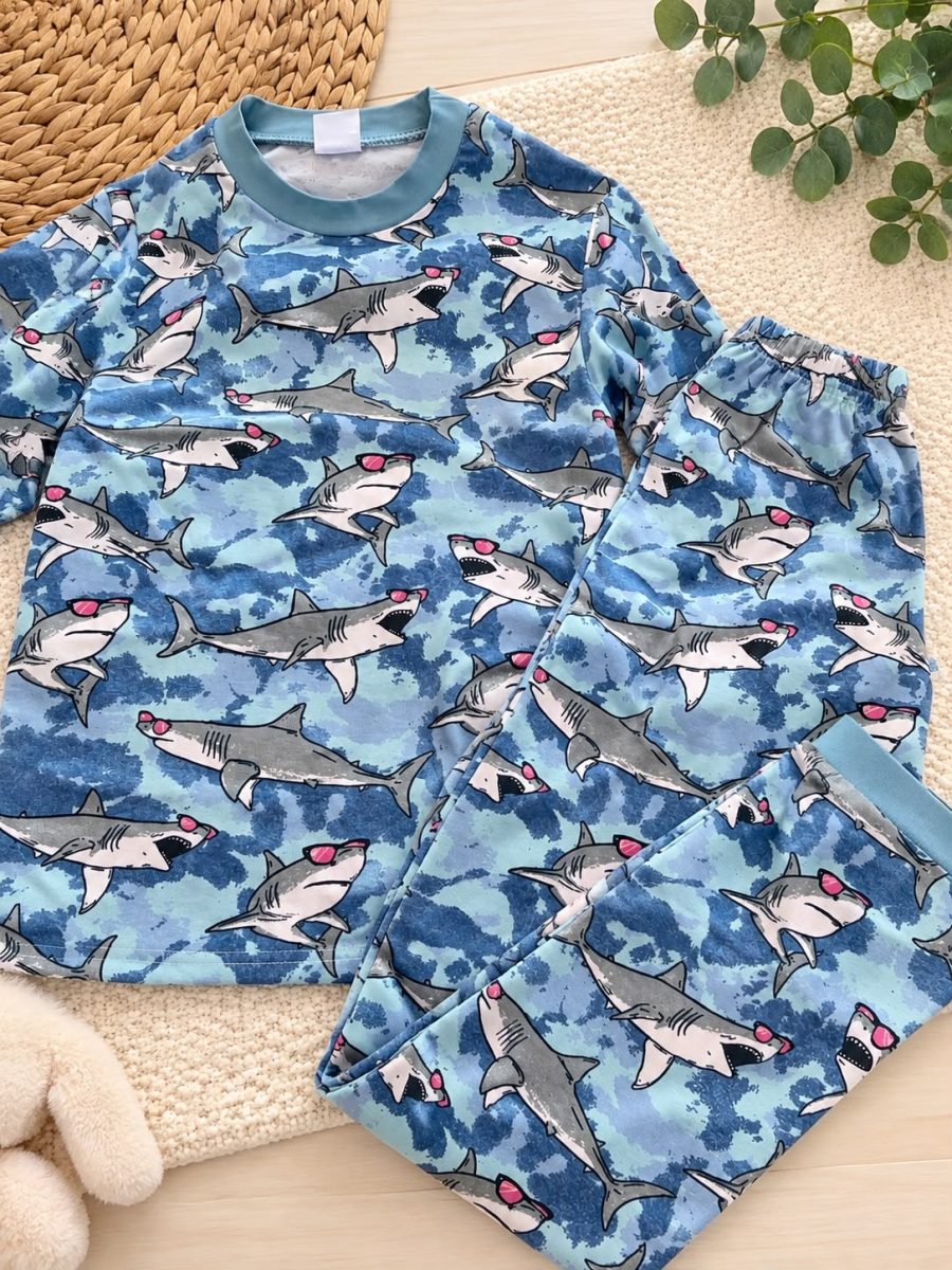 % 100 Pamuk Kumaş  Köpek Balığı Pijama Takımı