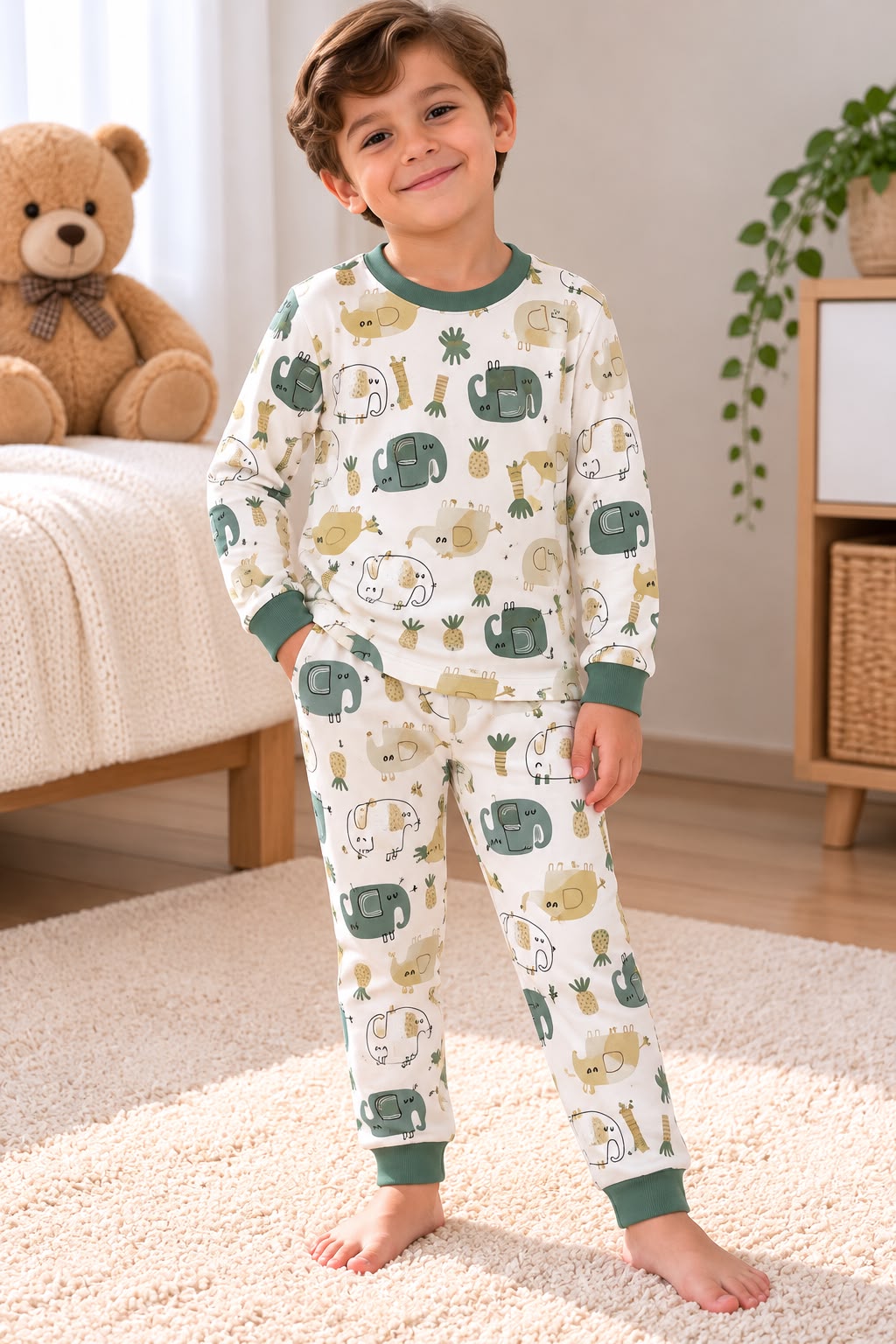 % 100 Pamuk Yeşil  Filli Pijama Takımı