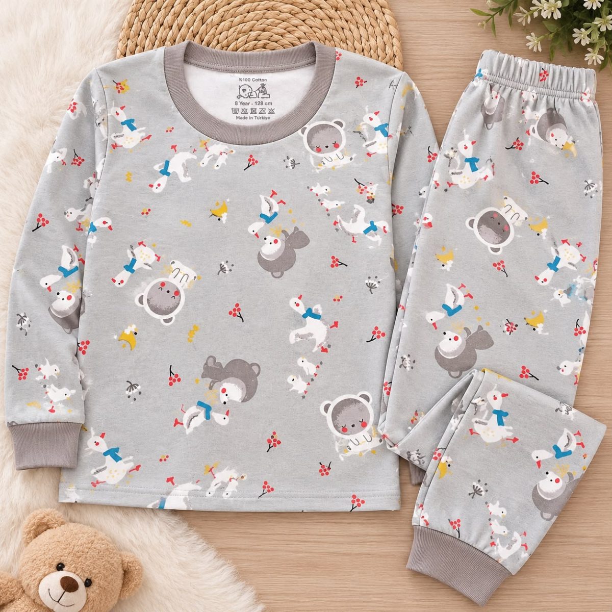 % 100 Pamuk Ördekli Pijama Takımı