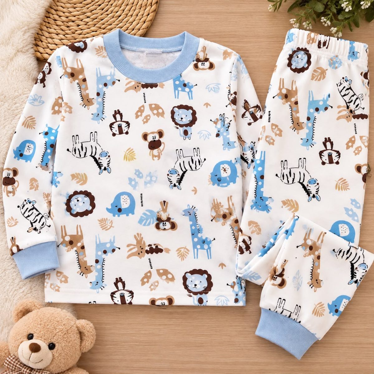 % 100 Pamuklu Mavi Orman Pijama Takımı