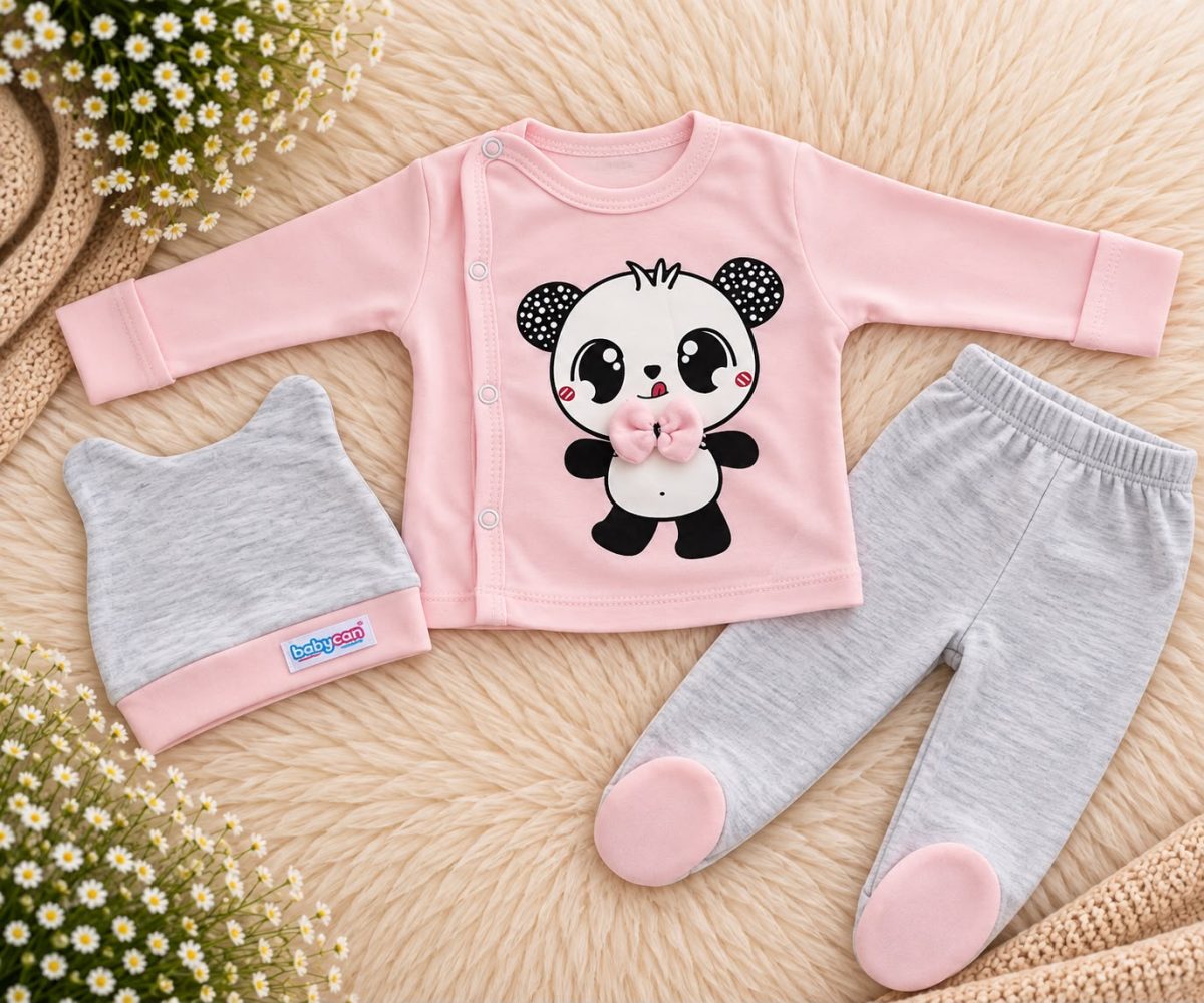 Papyonlu Panda Kendinden Eldivenli Pratik 3 Lü Takım