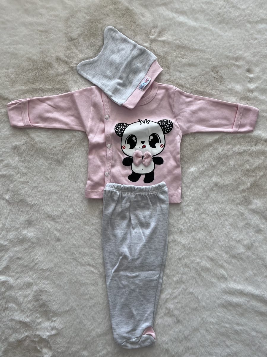 Papyonlu Panda Üçlü Zıbın Takım