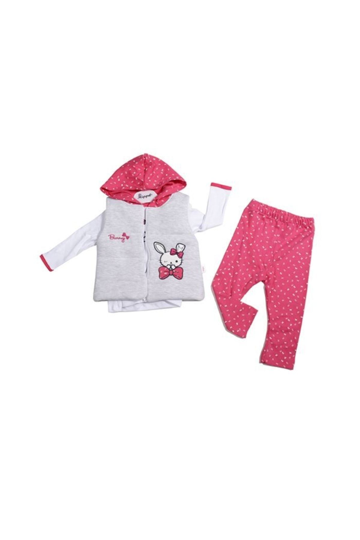 Hıppıl Peluş Yelek Kazak Pijama Kız Çocuk Takım Pembe