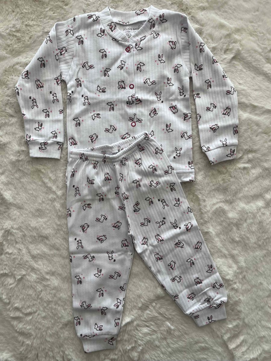 Serpme Tavşan Çıtçıtlı Raporlu Pijama Takımı