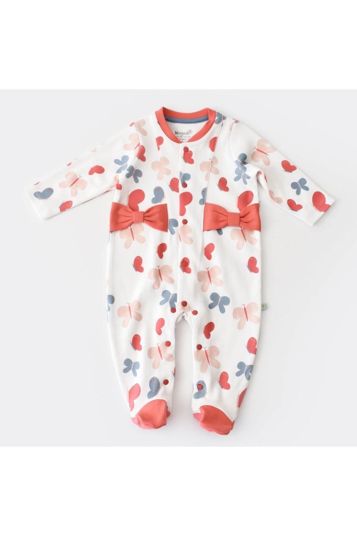 Bibaby Organik Kız Bebek Patikli Tulum Wild Flowers Coral