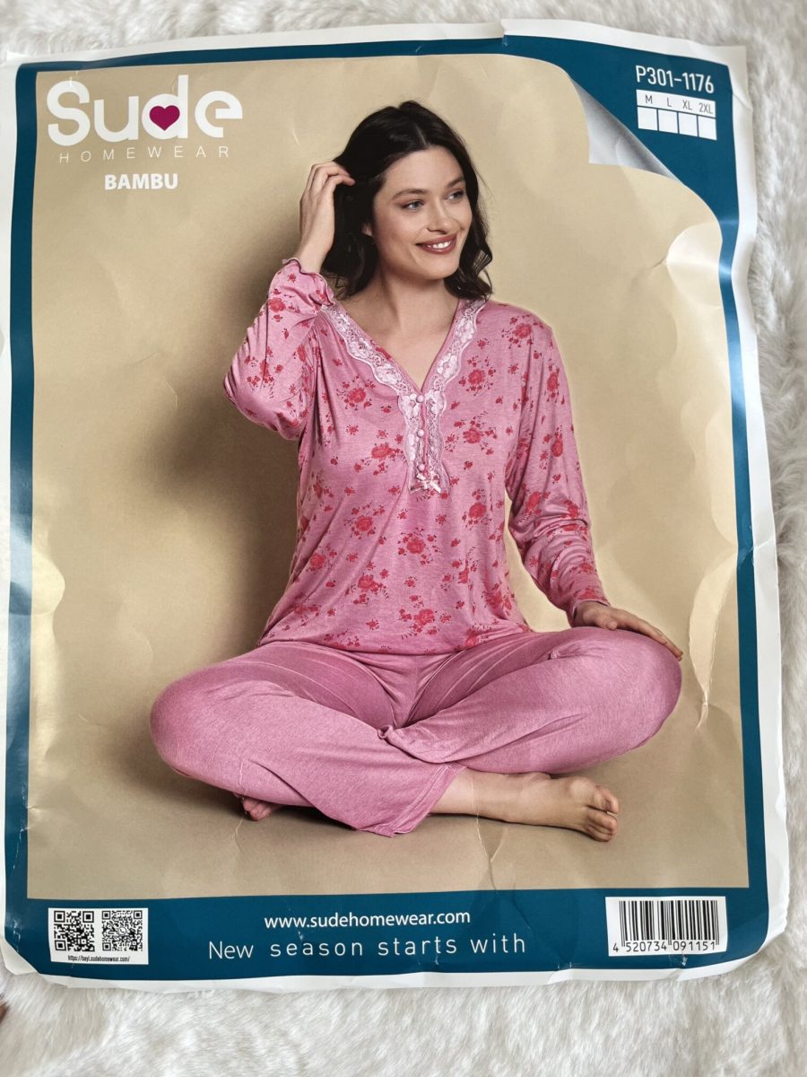 Önü Dantelli Çiçekli Uzunkollu Pijama Takım