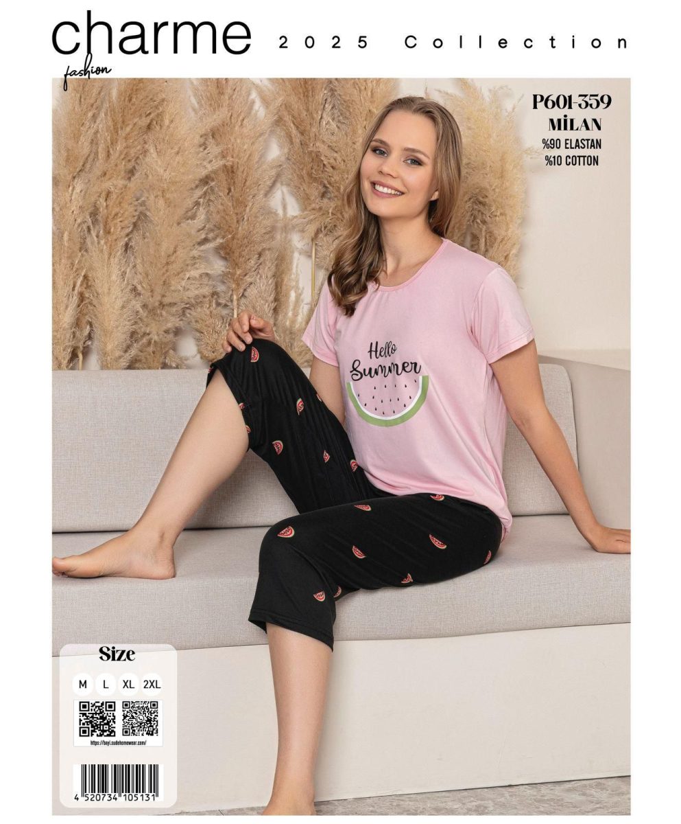 Kısa Kollu Kaprili Karpuzlu Kadın Pijama Takımı