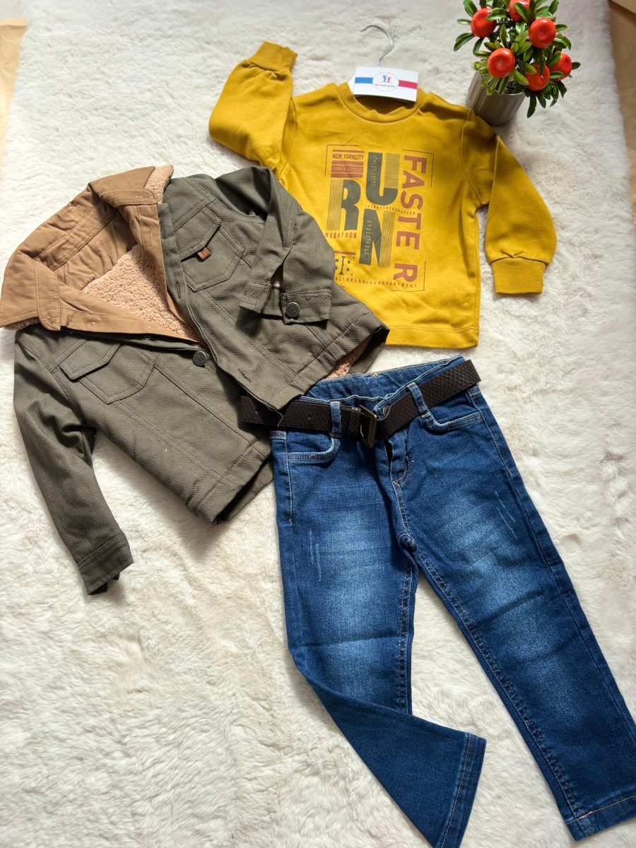 Şardonlu Montlu Kot Pantolonlu 3 Lü Takım