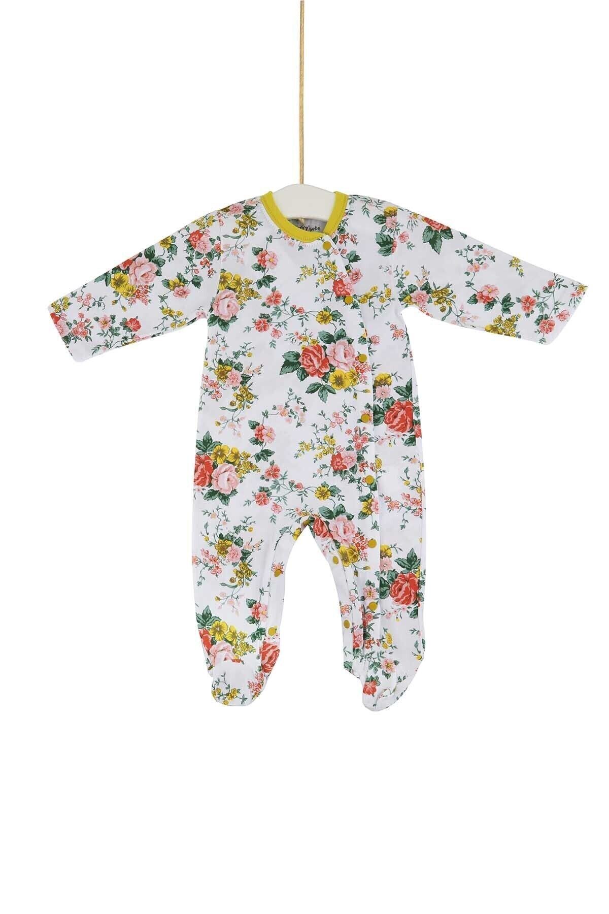 Kız Bebek Beyaz Çiçek Desenli Tulum 0-6 Ay Azz006659