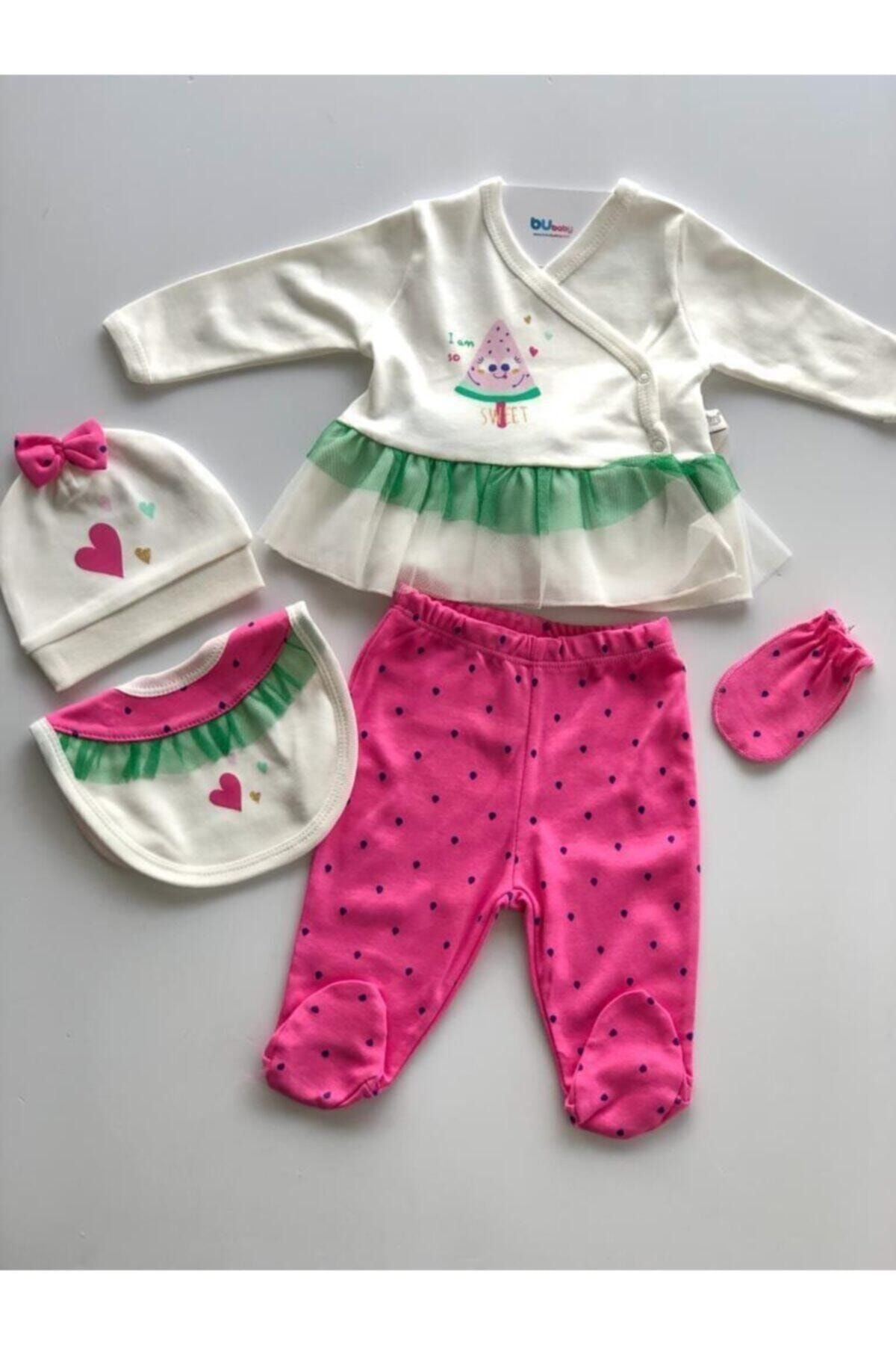 Kız Bebek Pembe Sevimli Karpuz Takım 5 Li Hastane Çıkışı