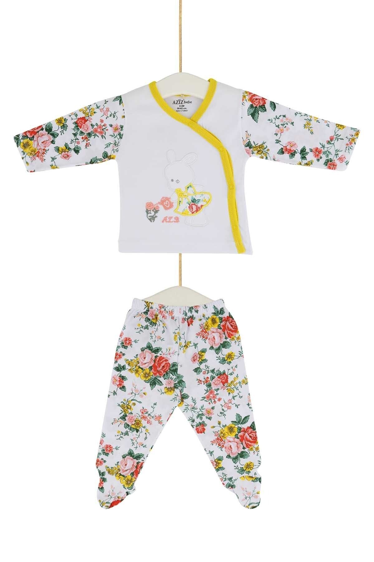 Kız Bebek Çiçek Desenli Zıbın Takımı 0-6 Ay Azz002990