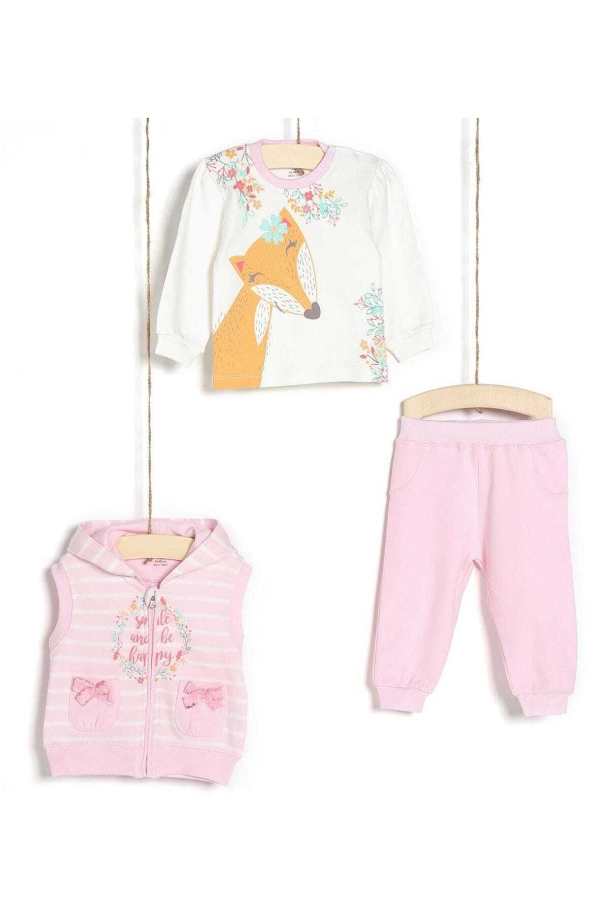 Kız Bebek Badi Pantolon Hırka 3lü Takım 3106