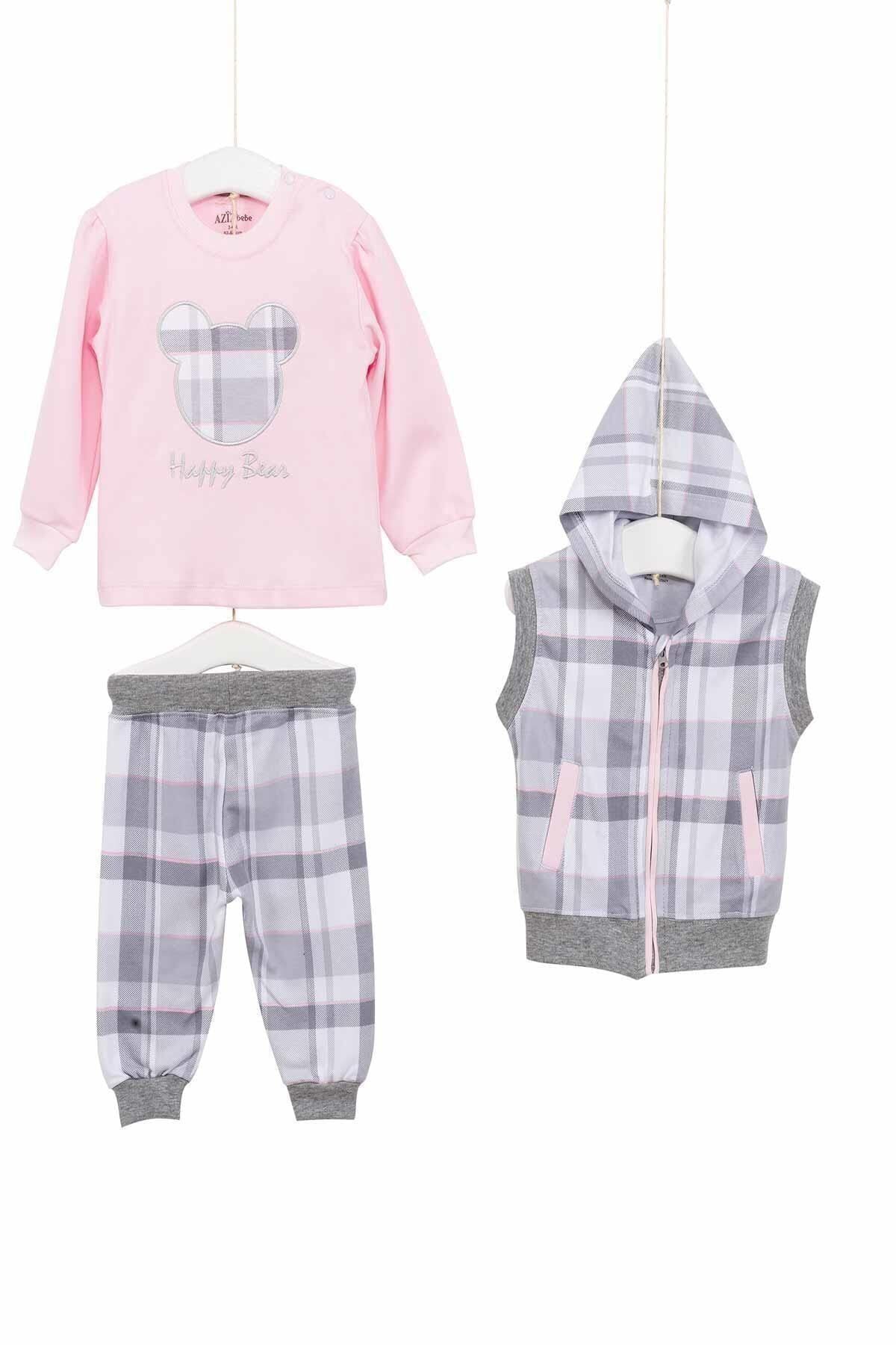 Kız Bebek Yelekli 3lü Takım 3-24 Ay Azz003116