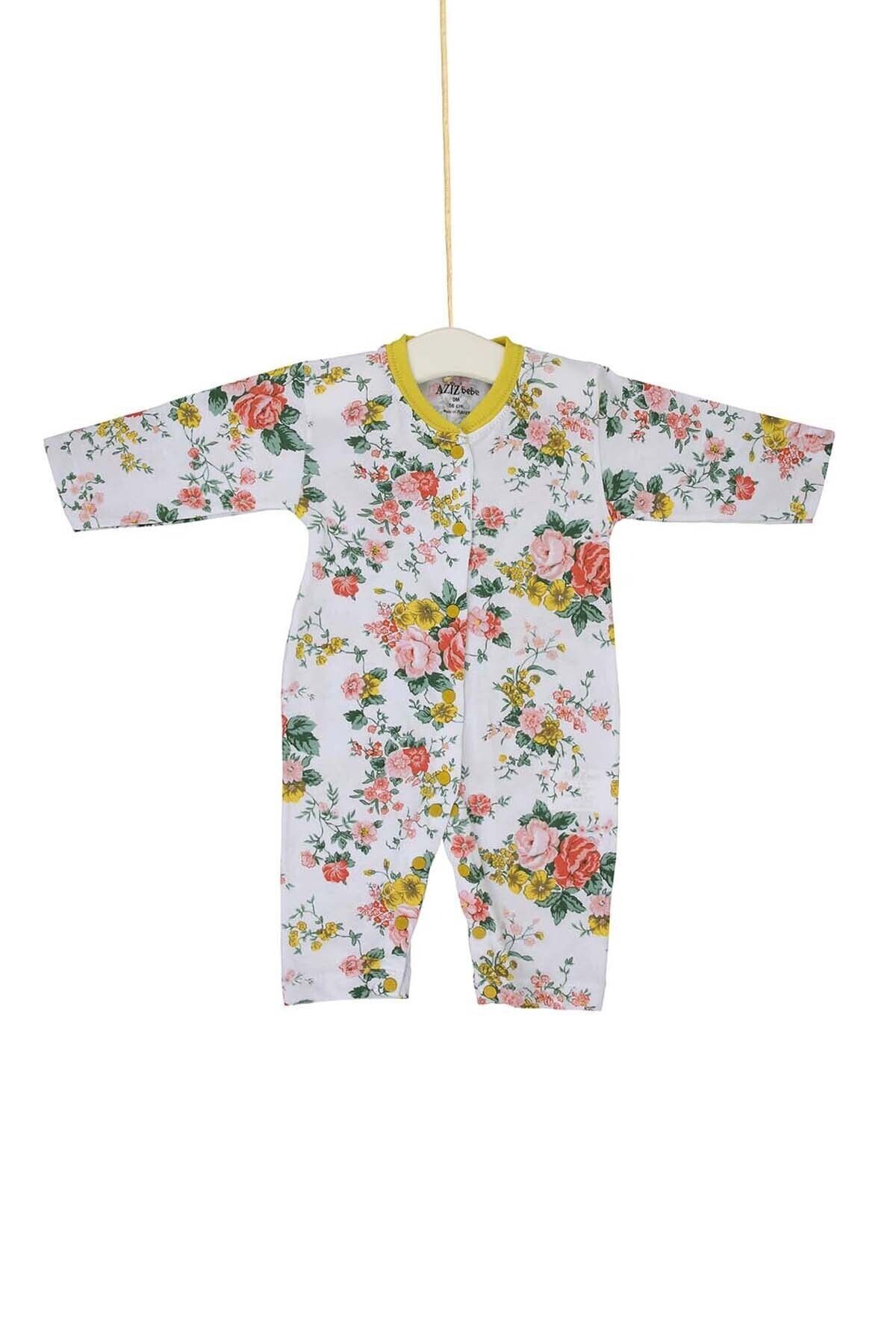 Kız Bebek Çiçekli Uzun Kollu Tulum 0-6 Ay Azz006660