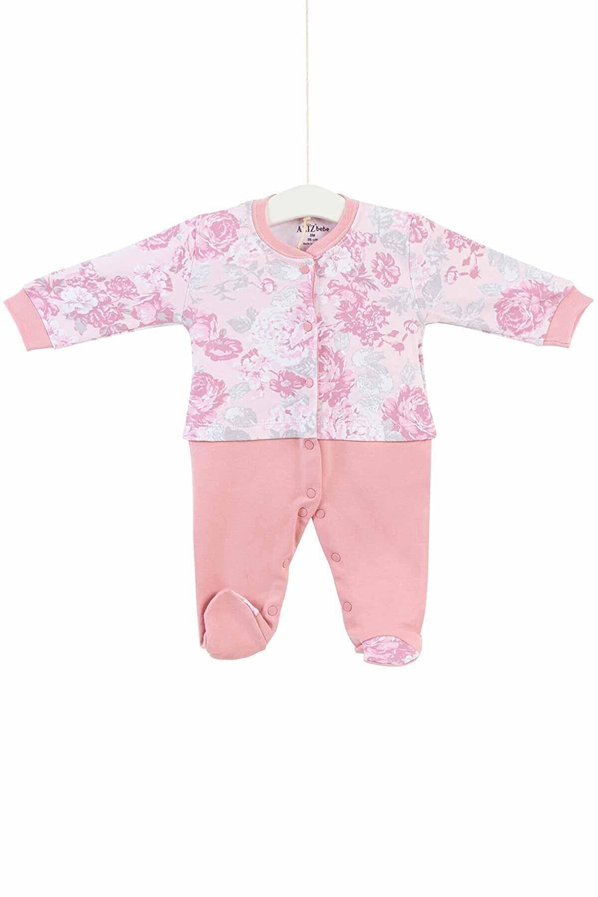 Aziz Bebe Kız Bebek Çıtçıtlı Uzun Kollu Tulum 0-6 Ay Azz006600