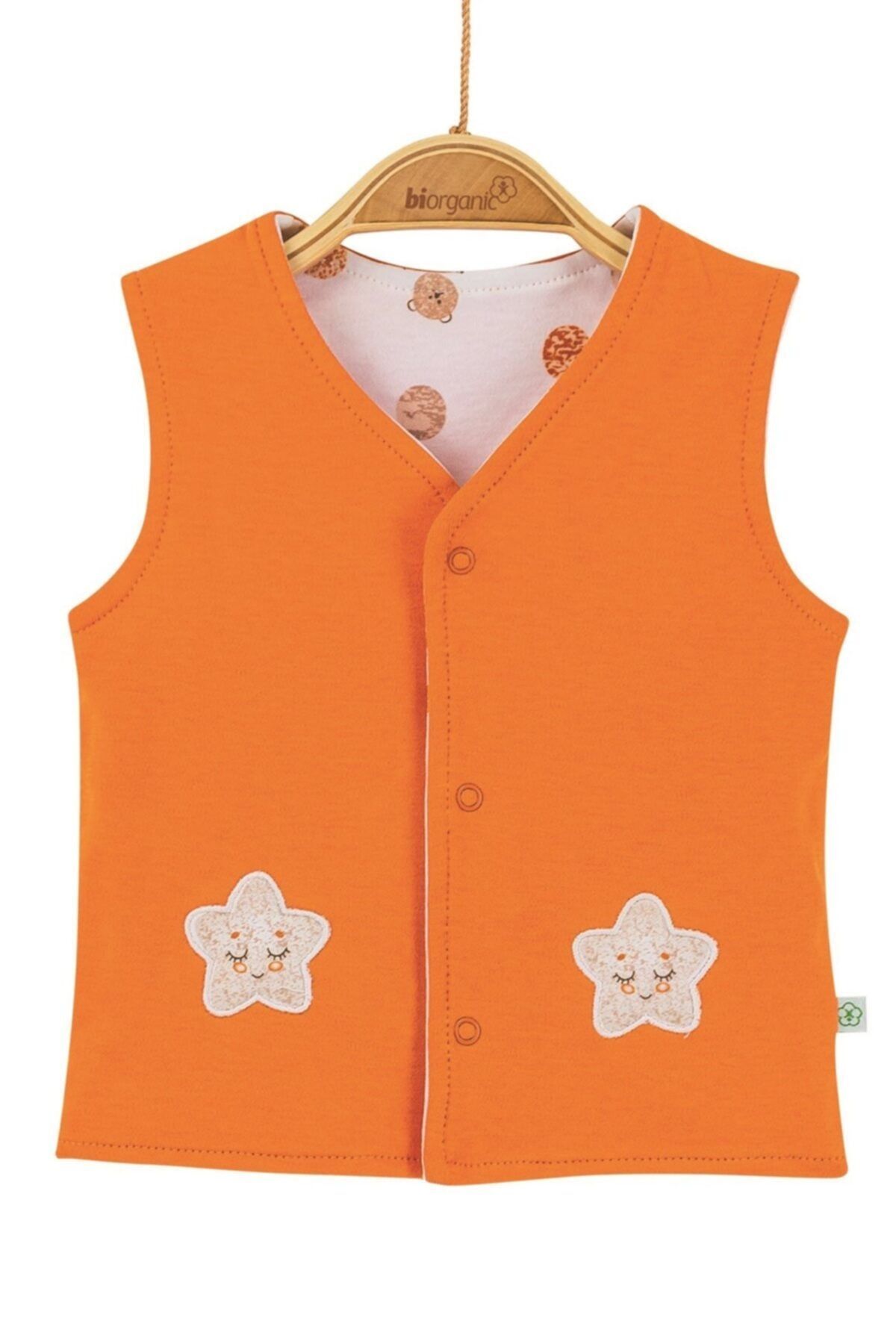 Unisex Bebek Turuncu Star Smile Organik Yelek