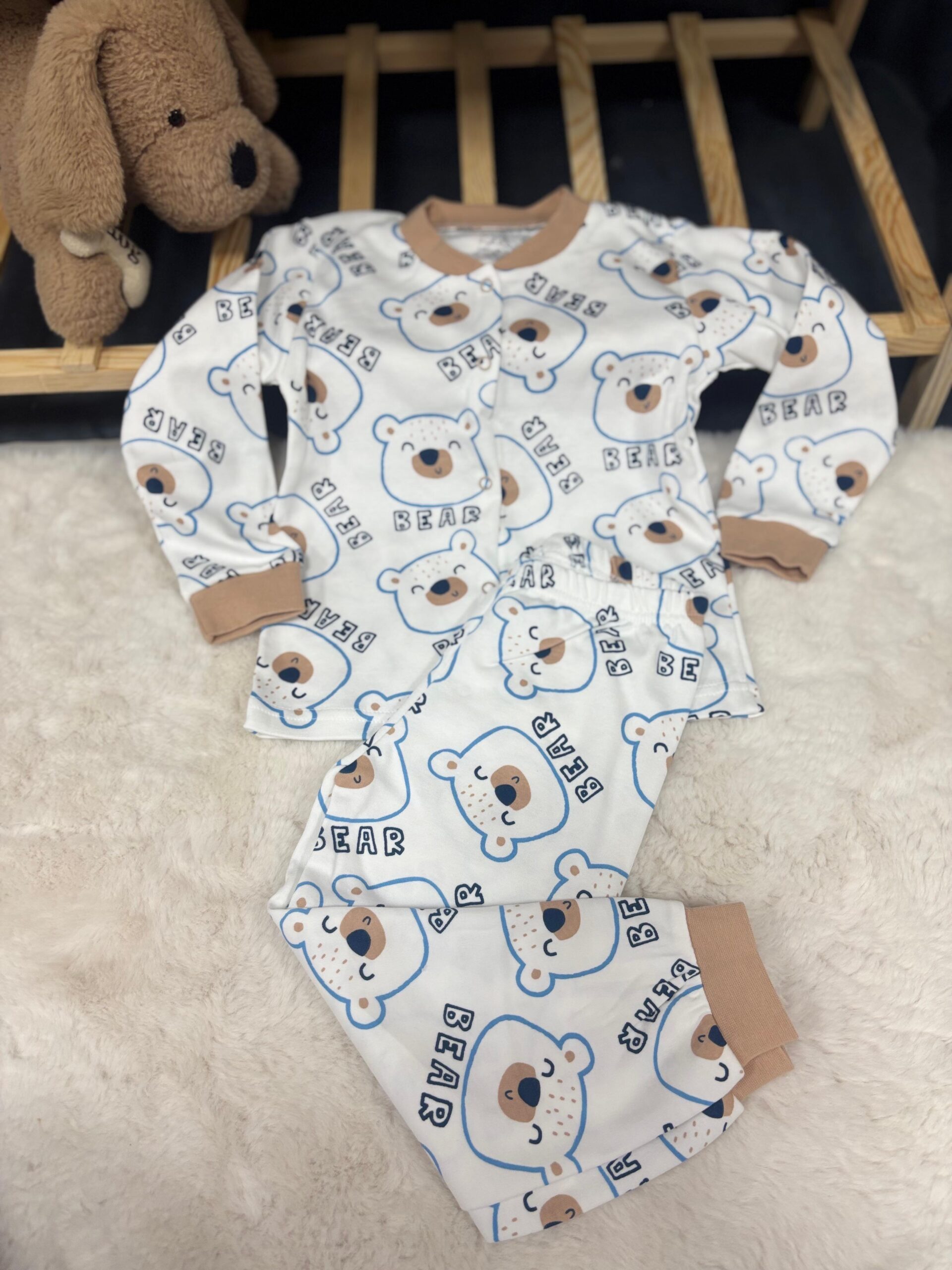 Bear yazılı çıtçıtlı pijama takımı