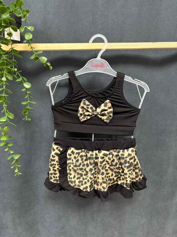 Leopar Kız Şortetekli Bikini Mayo